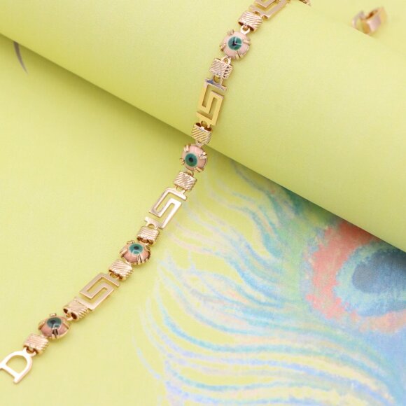 "Greek Key Evil Eye Rose Gold Bracelet, XPNL0825 - Picture 6 of 12